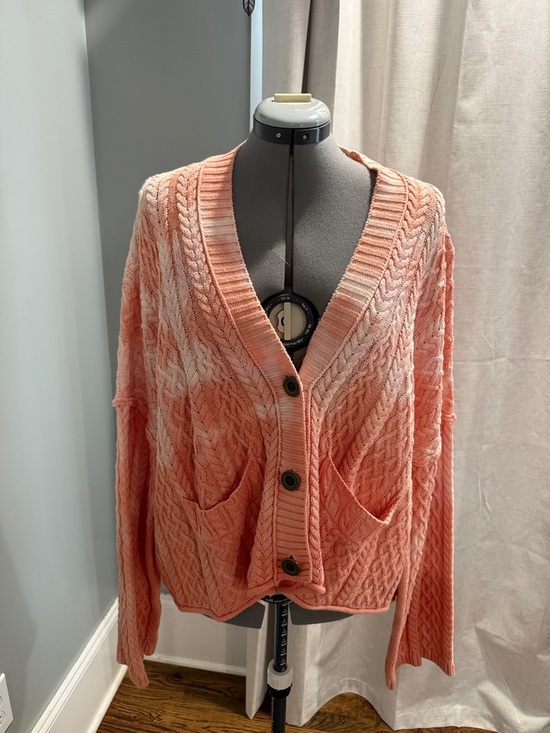 Free People Sweaters - Free People Cozy Cable Knit V-Neck Cardigan Sweater - Coral Pink
